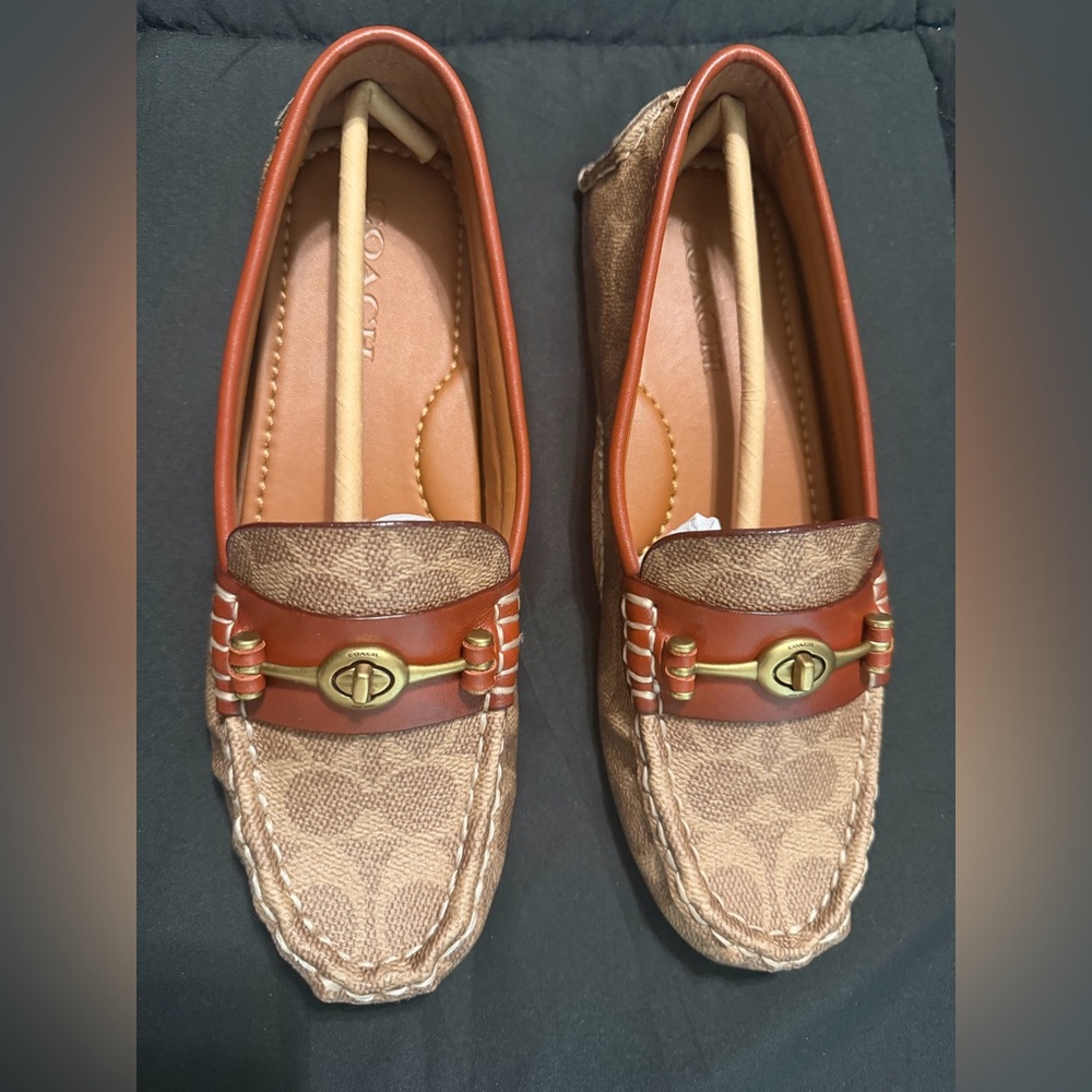 Coach Tan Loafers with Gold Buckle